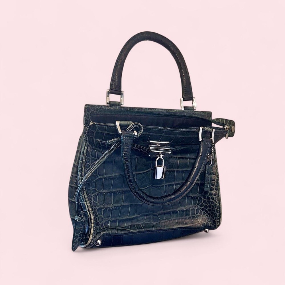 Vintage Danier black croc-embossed genuine leather handbag